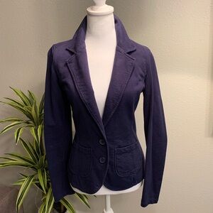 Navy Blue Cropped Blazer with Notched Lapels